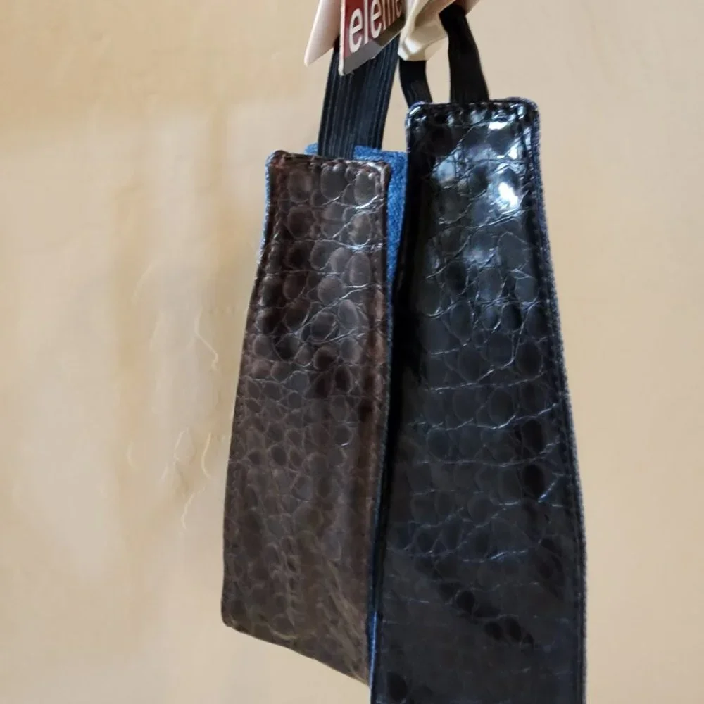 Reversible Headbands x 2 Faux Leather Animal Print in Black & Brown w Denim